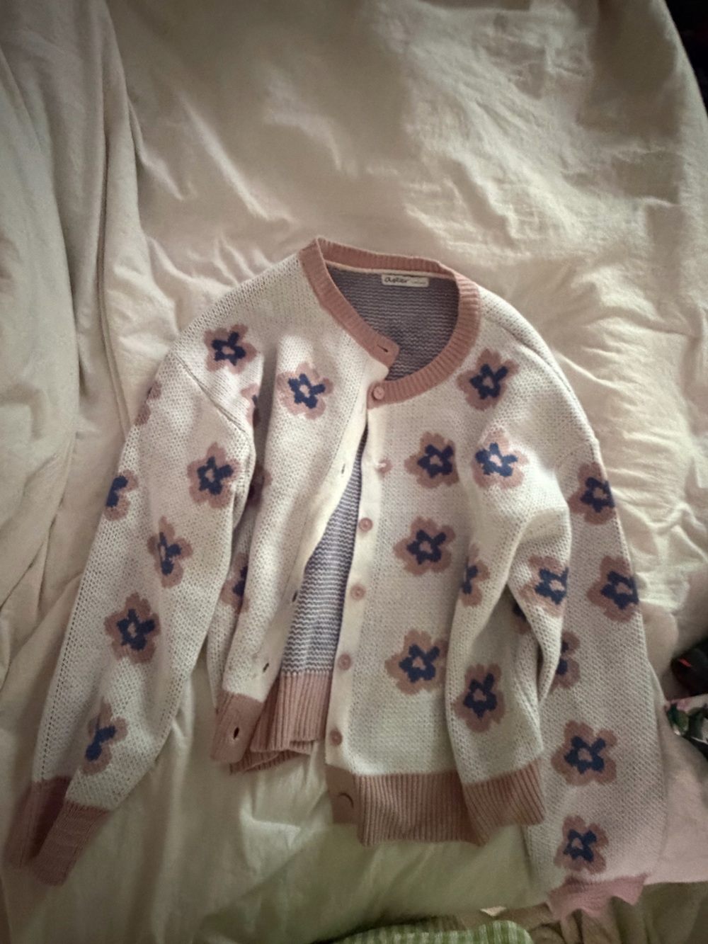 Cream Floral Button-Front Women's Sweater